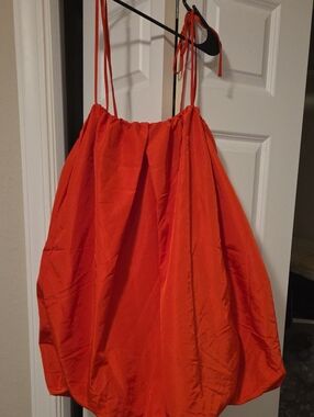 Bright Orange Spaghetti Strap Bubble Dress
